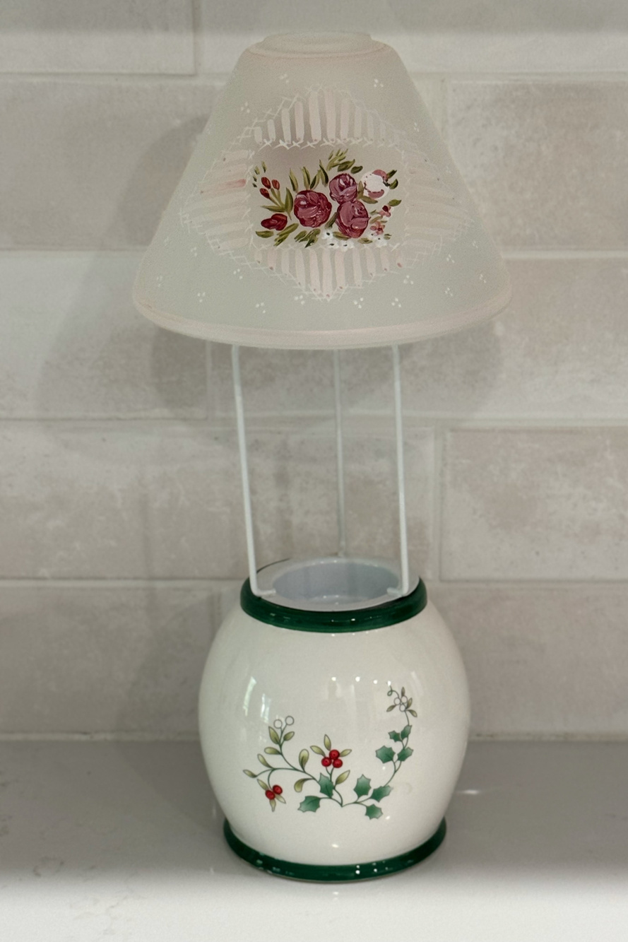 Genuine Pfaltzgraff Winterberry Porcelain Tealight Candle Lamp Glass Christmas H